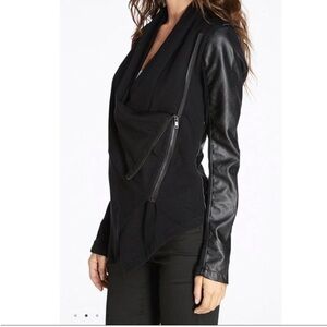 Blank NYC Moto Jacket Womens XS Black Faux Leather Zip Up Biker Goth Draped